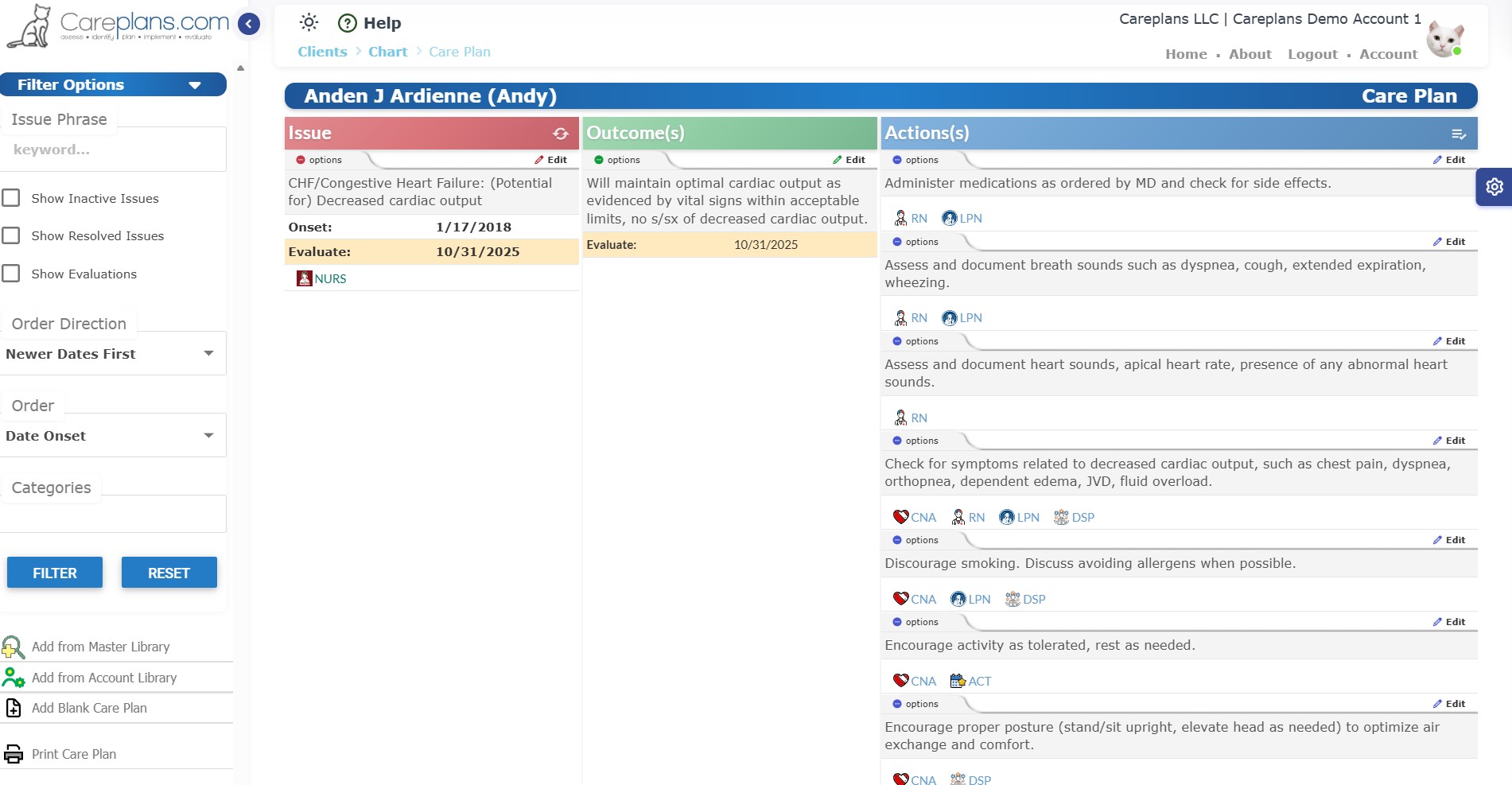 Care plan grid