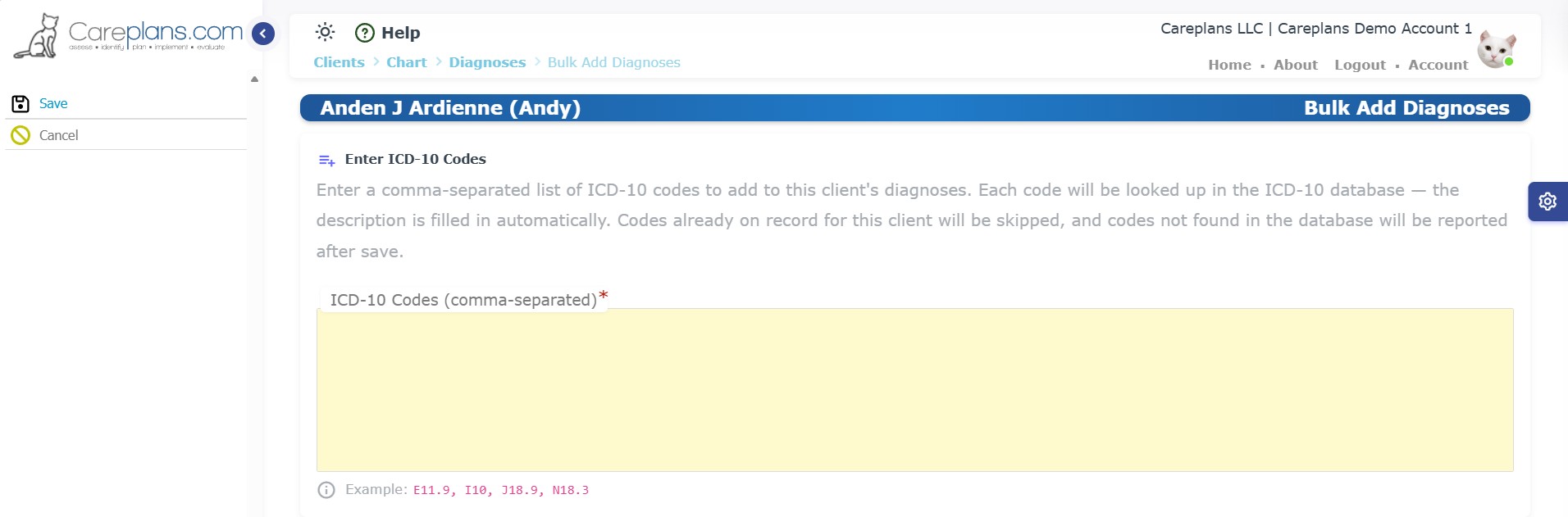 Bulk add diagnoses