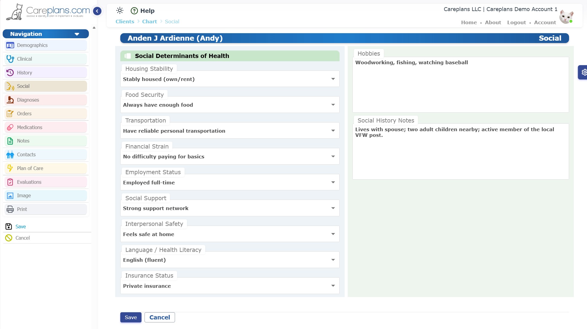 Social history screen